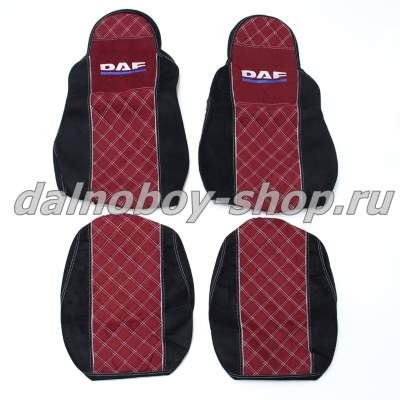 Чехол - сиденье аликанте DAF XF -95-105 до 2009г. (2 ремня)(2выс.сид.) черно-красный _2